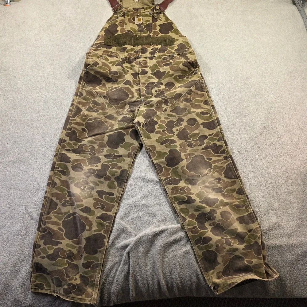 Carhartt Overalls Men 42x28 Camo Duck Canvas Distressed Vintage Workwear Hunting